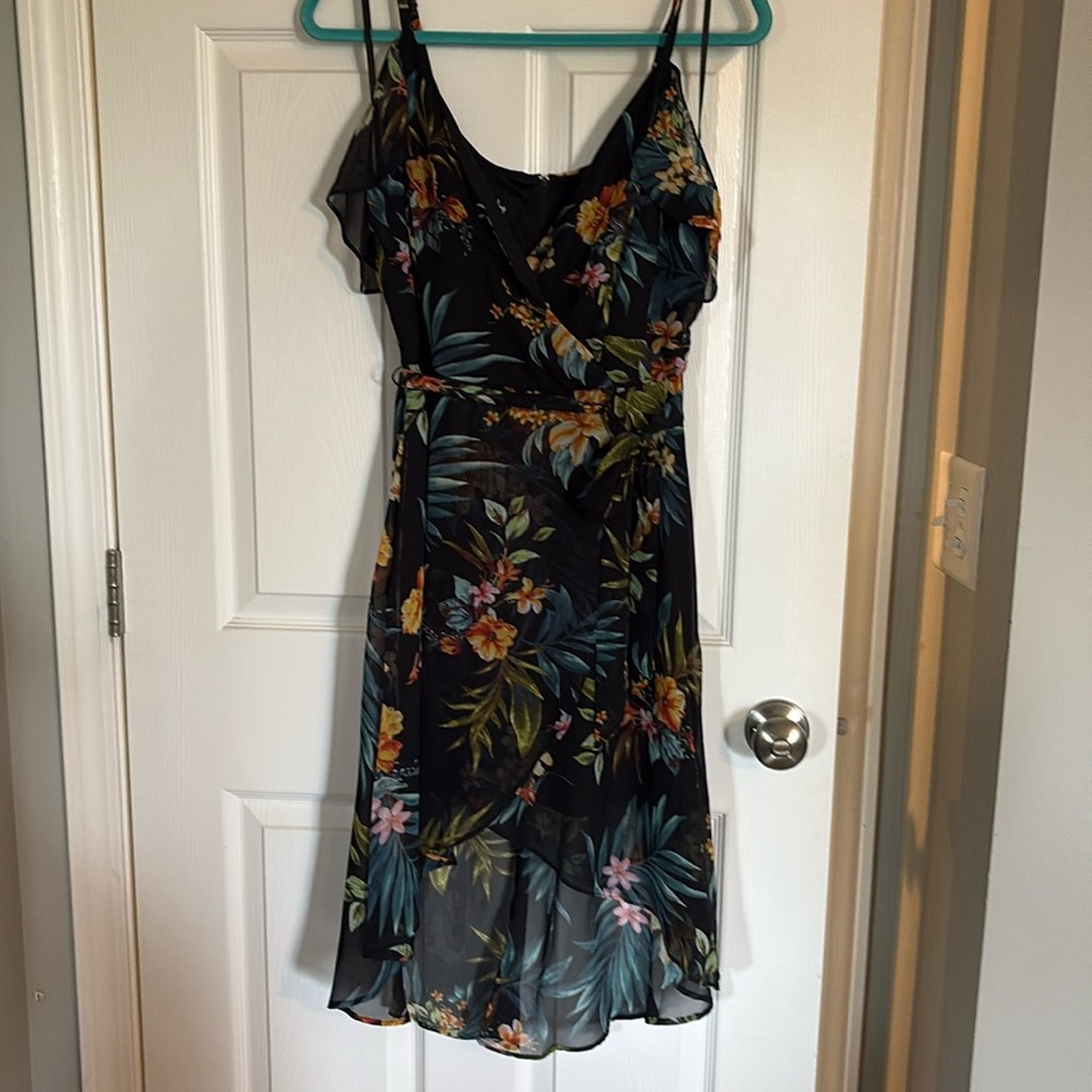 Black tropical floral dress